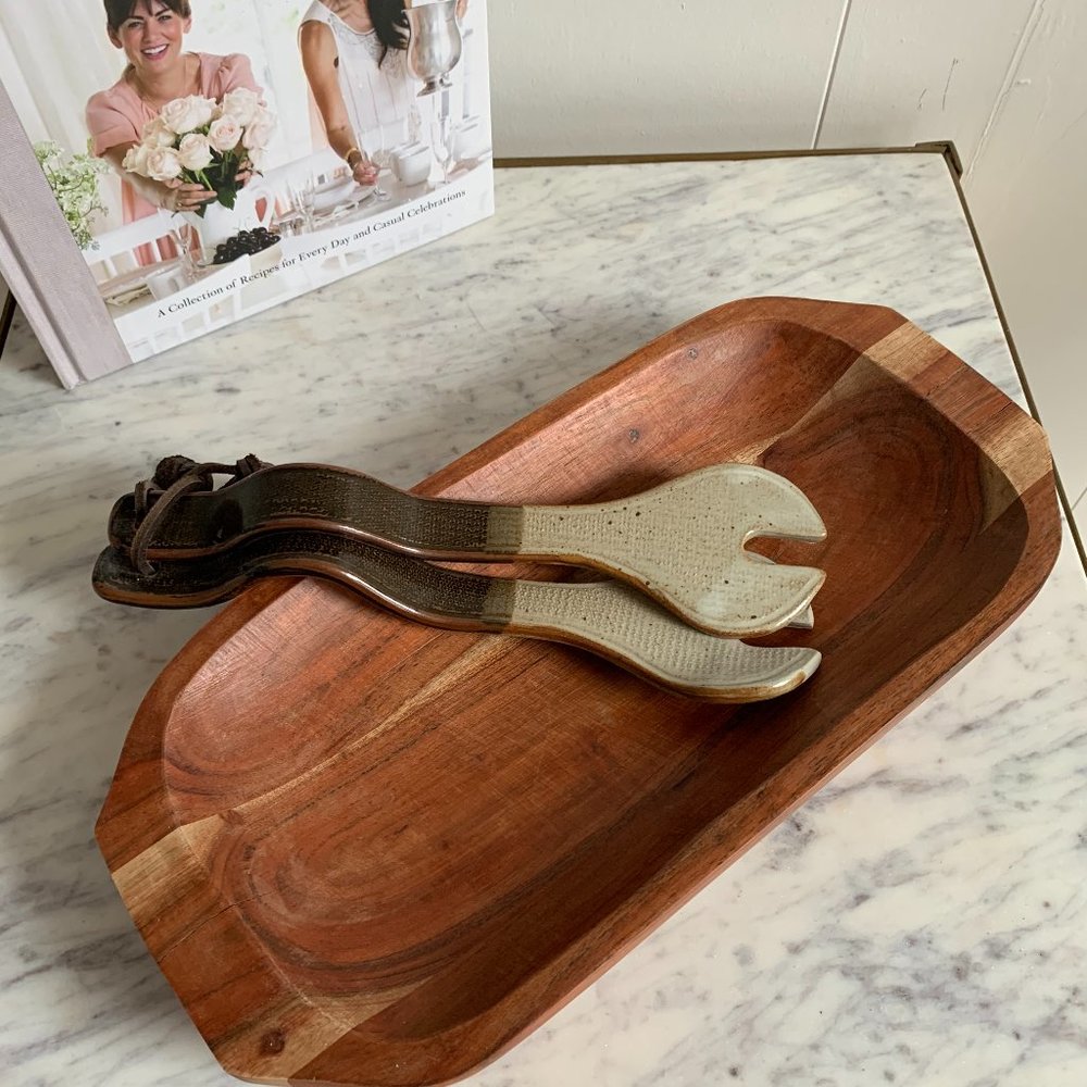 Handmade Pottery Salad Thongs